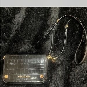 Michael Kors Black Croc Embossed Crossbody Bag
